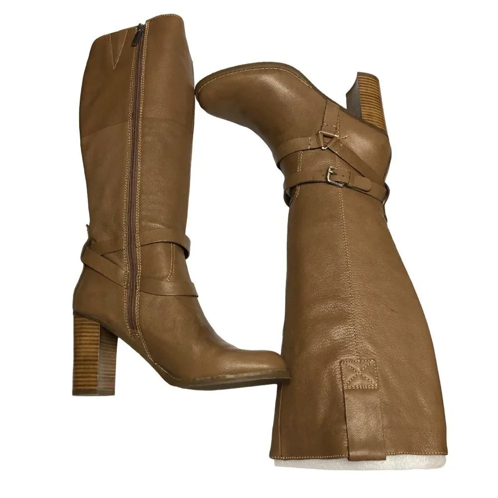 BANDOLINO BD AISEL WOMENS MED TAUPE LEATHER  TALL‎ BOOTS SIZE 10 MNIB
